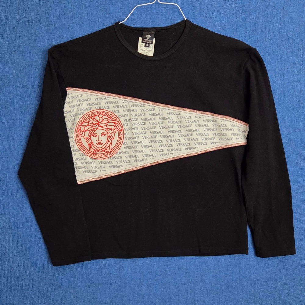 Versace Jeans Couture Black Boxy Cropped Medusa Logo Long Sleeve XL